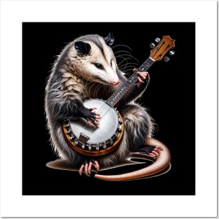 Opossum playing a banjo Posters and Art